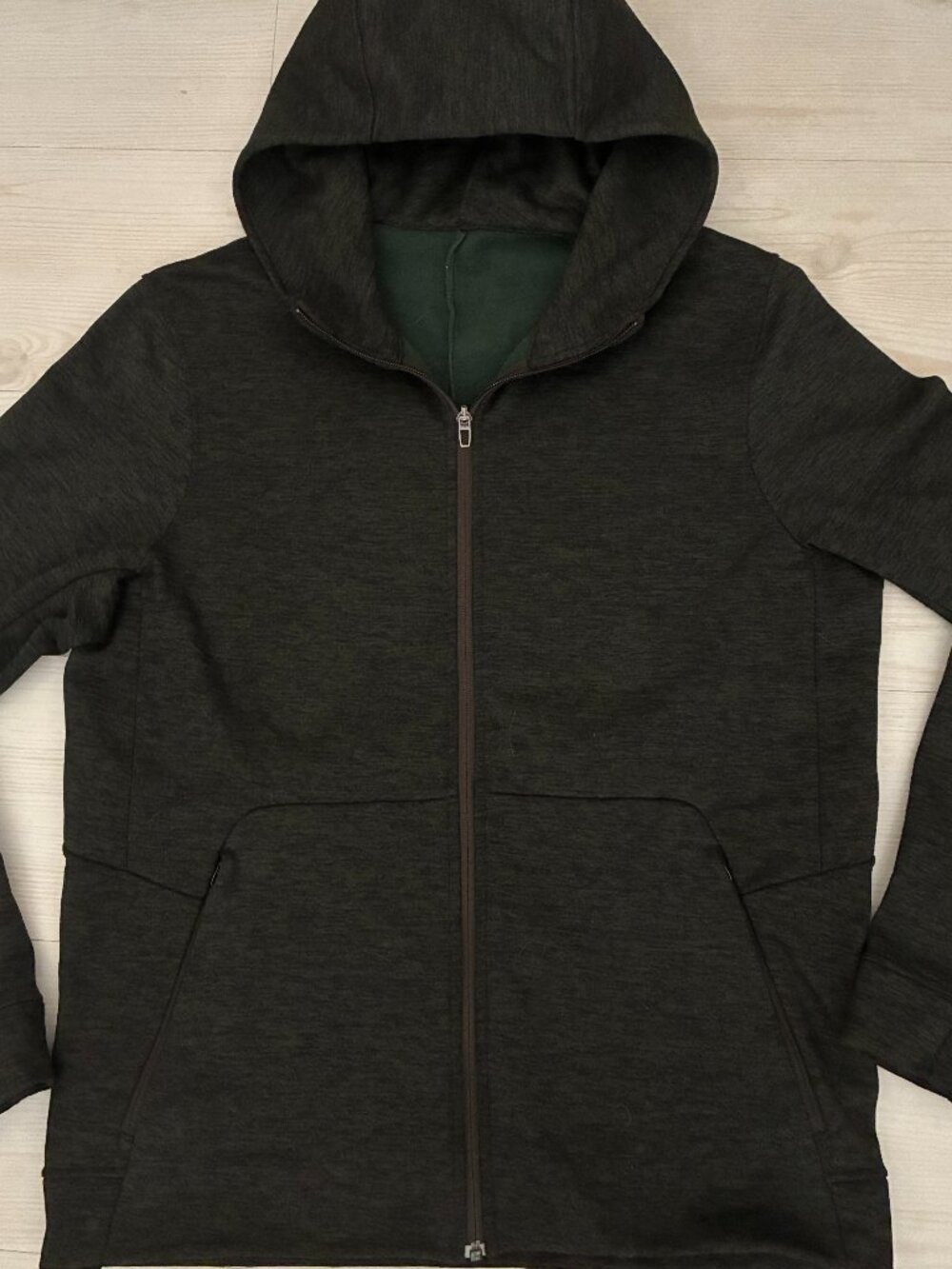 Lululemon Welterweight Zip Hoodie Heathered Dark Olive / Black Size Large